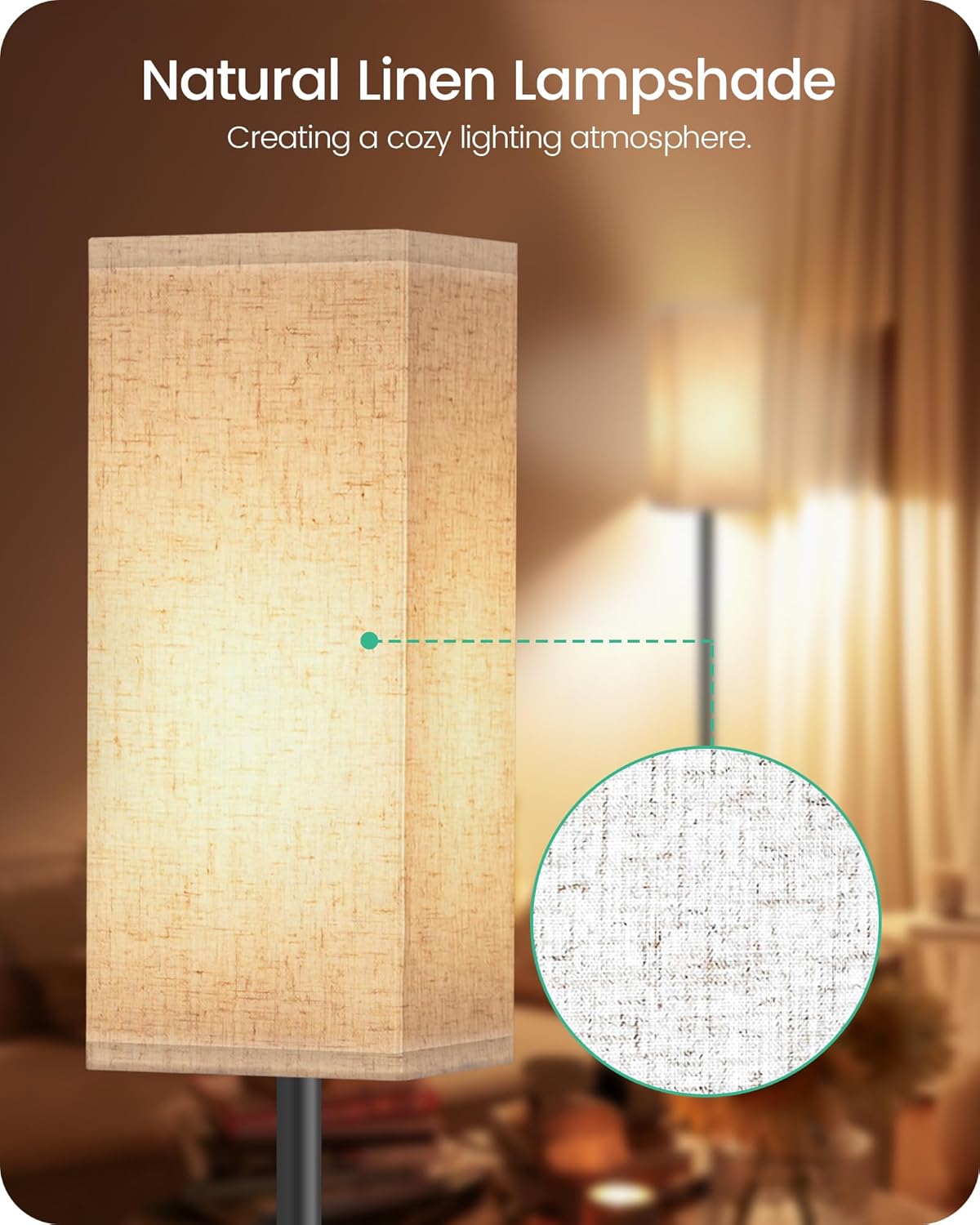 Skiennix Modern Floor Lamp - Minimalist Standing Lamp with Foot Switch | Black & Beige, ETL Listed