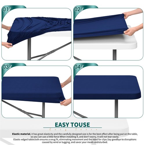 Showgeous 10-Pack Rectangle Picnic Table Cloth - Outdoor Elastic Tablecloth, Waterproof Spandex, Navy Blue, 30"x96"