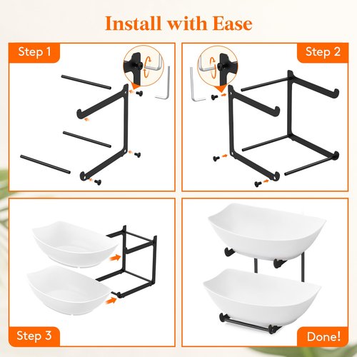 Lifewit Plastic Fruit Bowl for Kitchen Counter, 2 Tier Fruit Basket with Gold Metal Stand, Tiered Fruit Holder for Countertop Serving Tray for Vegetable/Dessert in Party 28 x 21 x 23cm/11 x 8.4 x 9