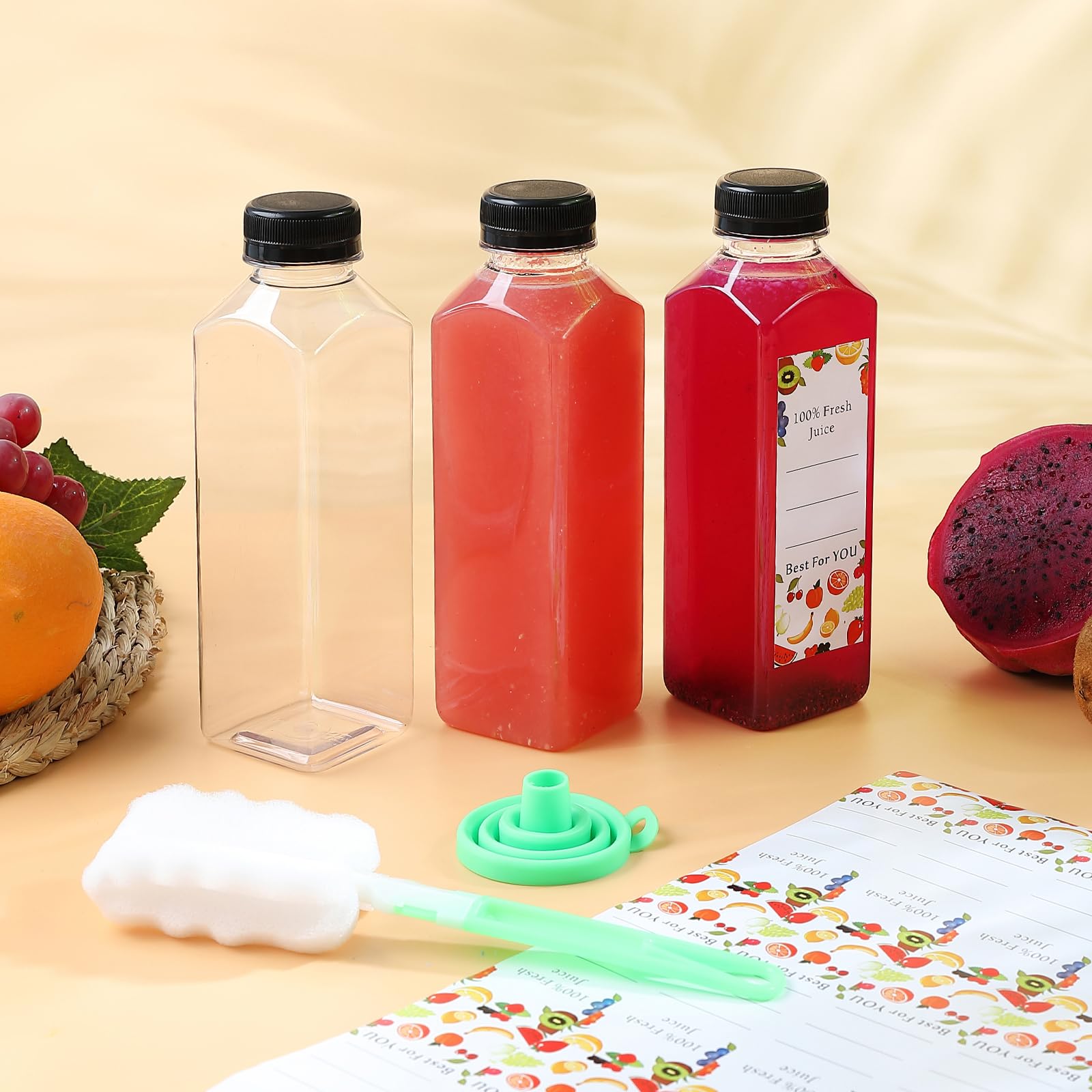 DANALLAN 33pcs 16oz Plastic Bottles with Caps, Premium Juice Containers with Lids, Clear Empty Reusable Smoothie Bottles for Beverage Drinking Milk