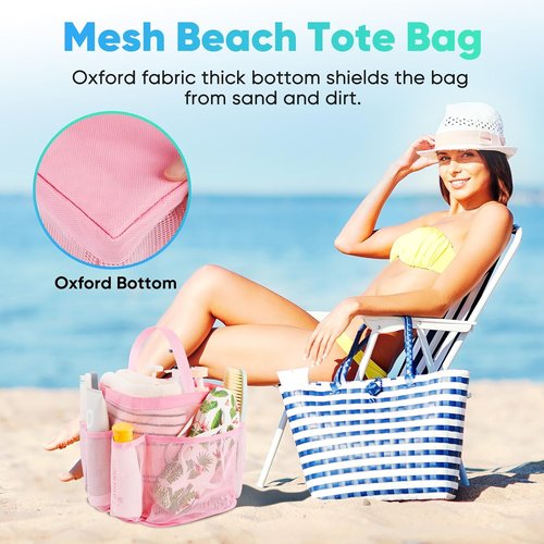 EUDELE Mesh Shower Caddy - Portable 8-Pocket Organizer for College Dorms, Beach & Travel - Pink