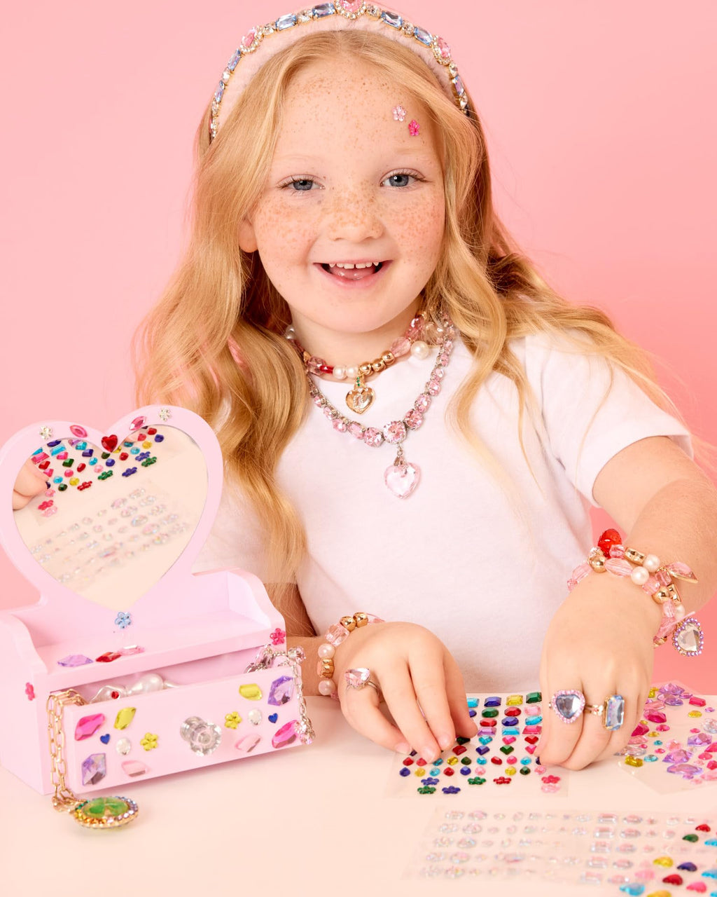 Super Smalls Mini Vanity Gemify™ Craft Kit | DIY Bedazzling Set with 200+ Gem Stickers | Heart Mirror & Jewelry Drawer | Fun for Creative Kids