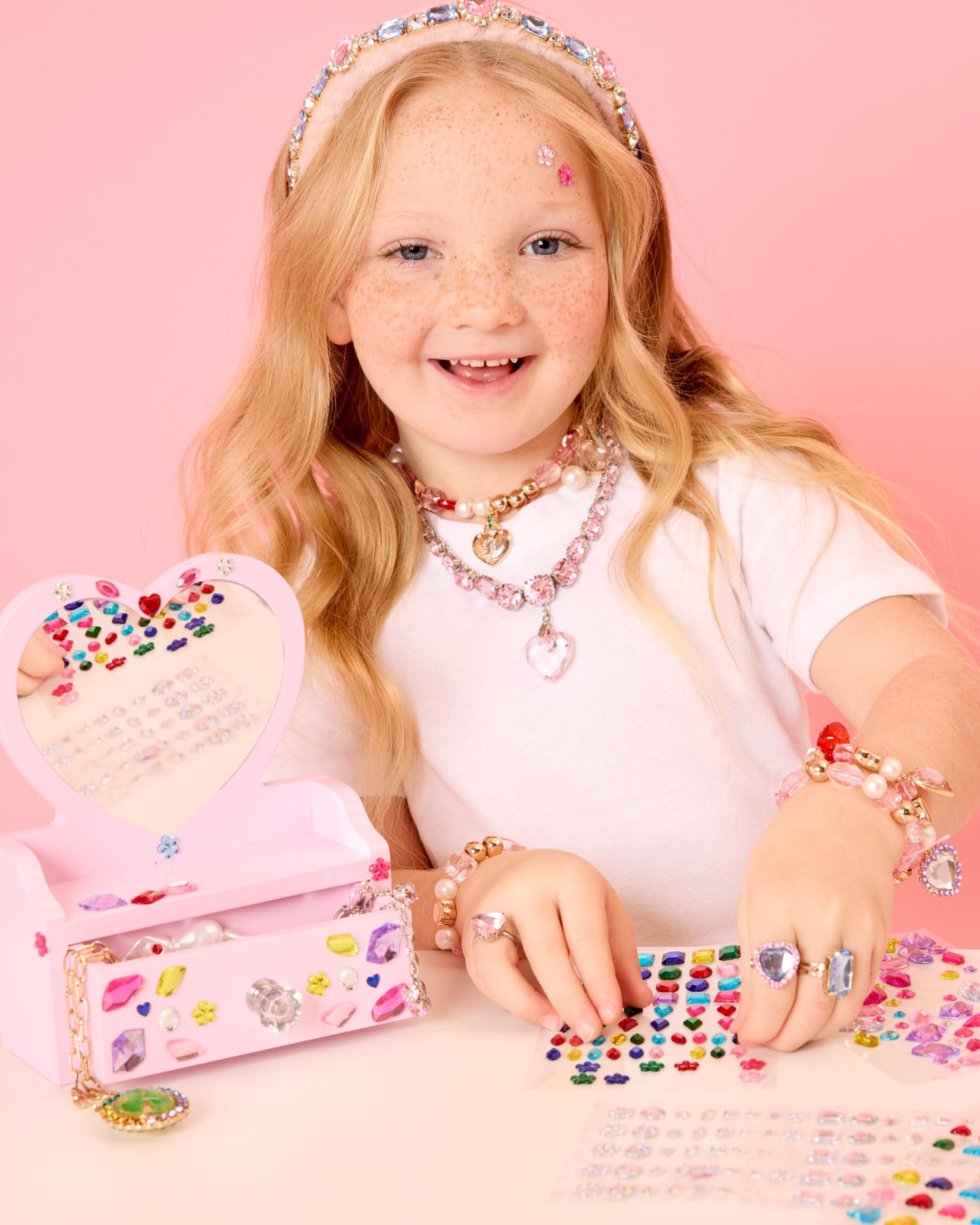 Super Smalls Mini Vanity Gemify™ Craft Kit | DIY Bedazzling Set with 200+ Gem Stickers | Heart Mirror & Jewelry Drawer | Fun for Creative Kids