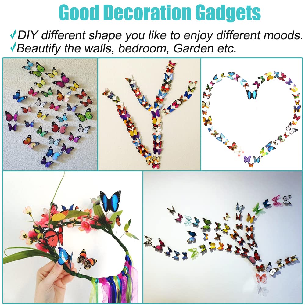 Skiennix 80 PCS Butterfly Wall Decor - Waterproof & Removable Plastic Wings for Home & Bedroom