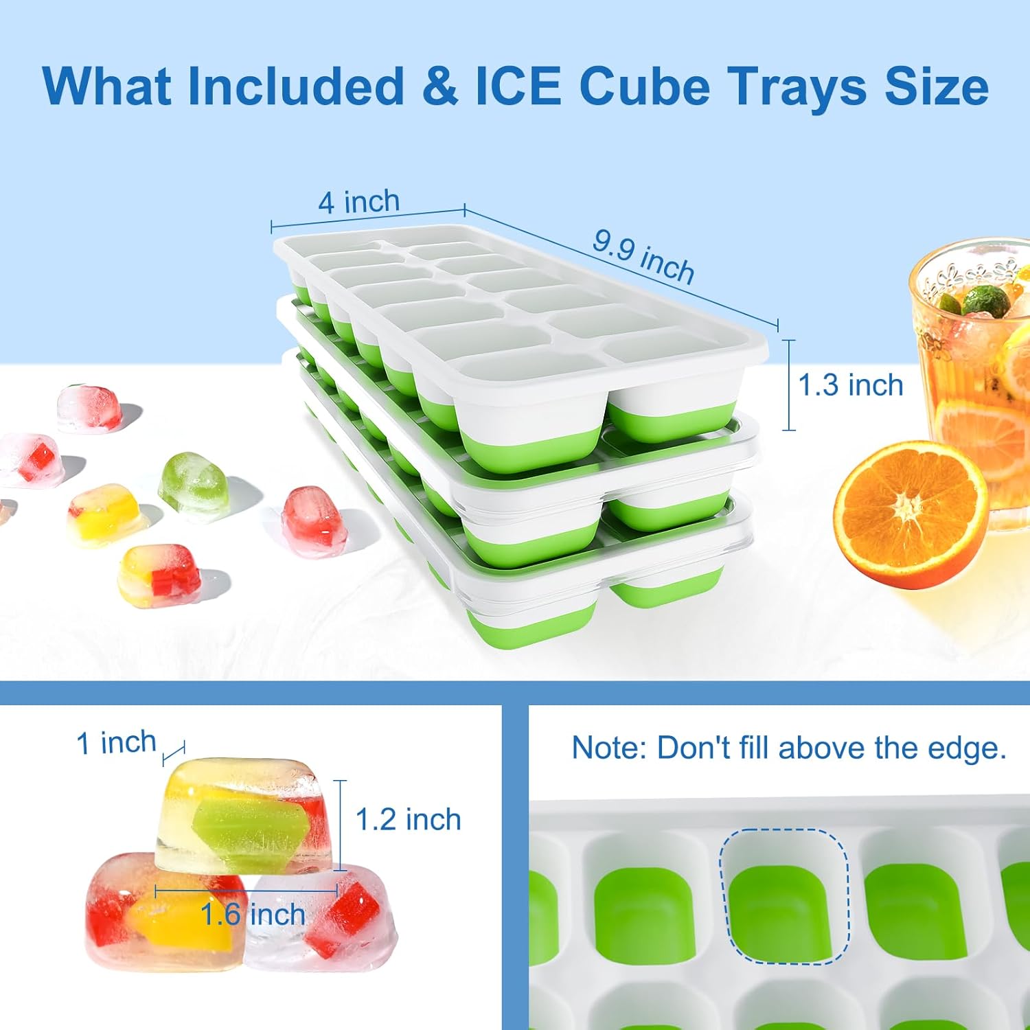 Skiennix Ice Cube Tray - Easy-Release Silicone Ice Cube Molds with Lids | Stackable 3-Pack, BPA-Free