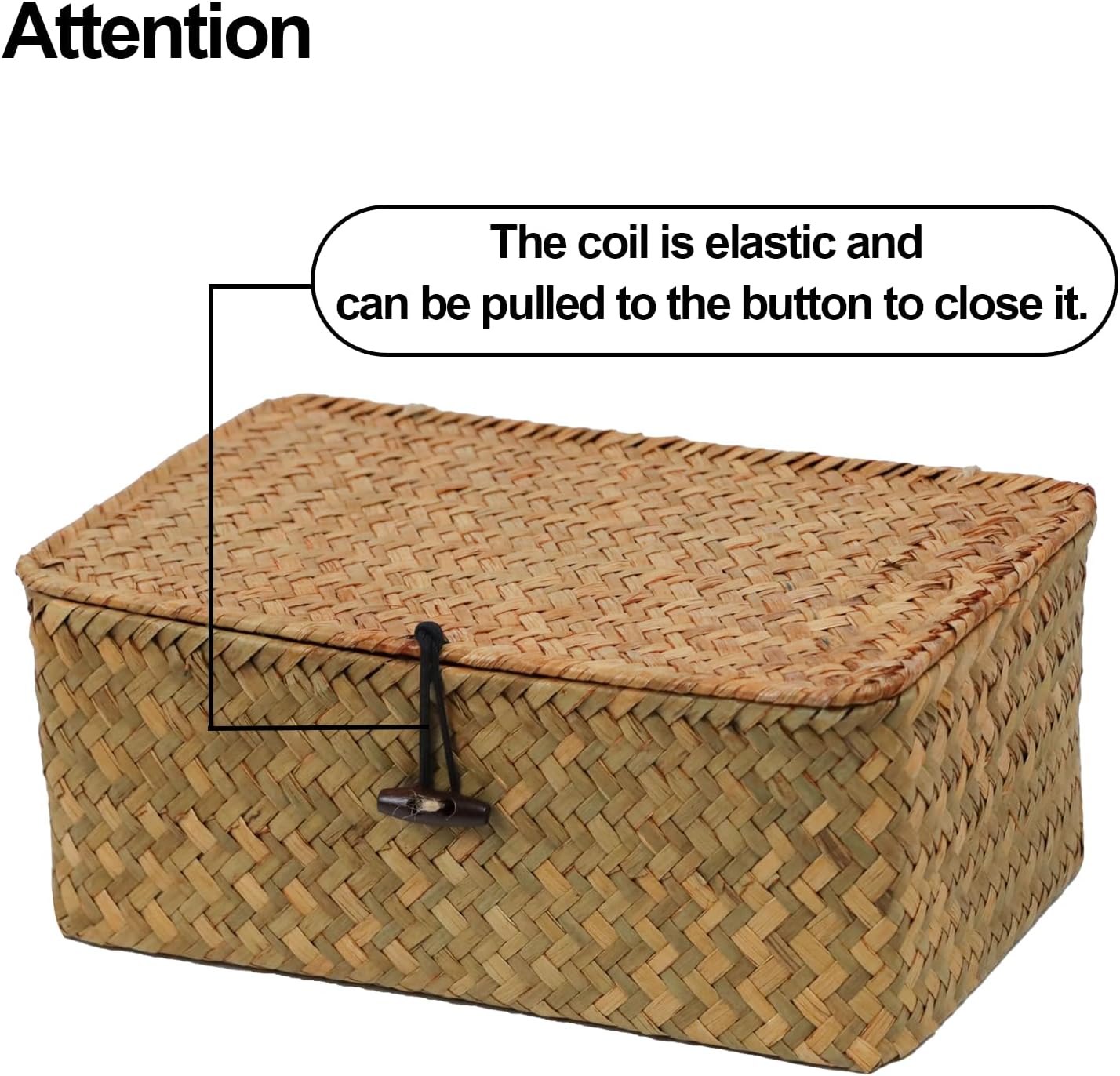 Wicker Storage Basket - Natural Seagrass Organizer with Lid | Rectangular Decorative Bin for Home