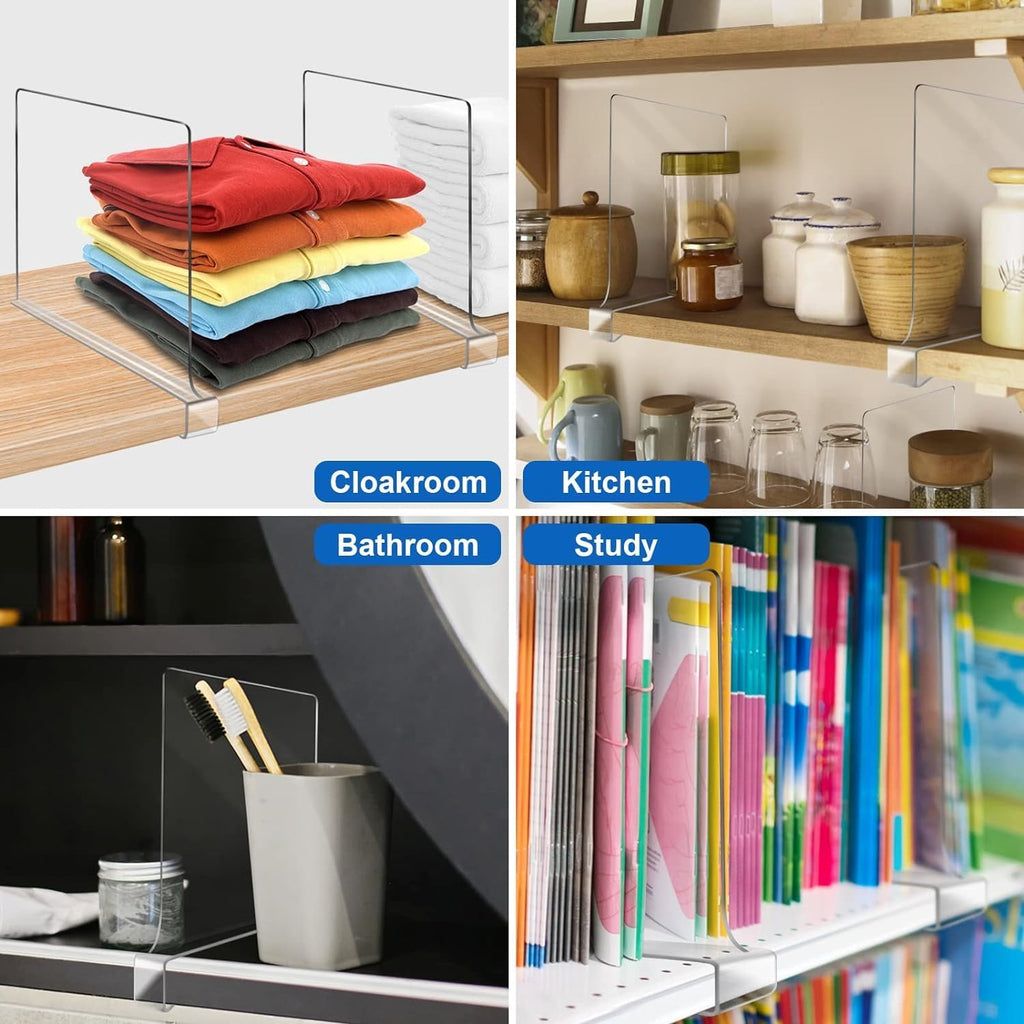 Skiennix 12-Inch Clear Shelf Dividers - Extra Tall Closet Organizers | 6-Pack Acrylic Purse Storage