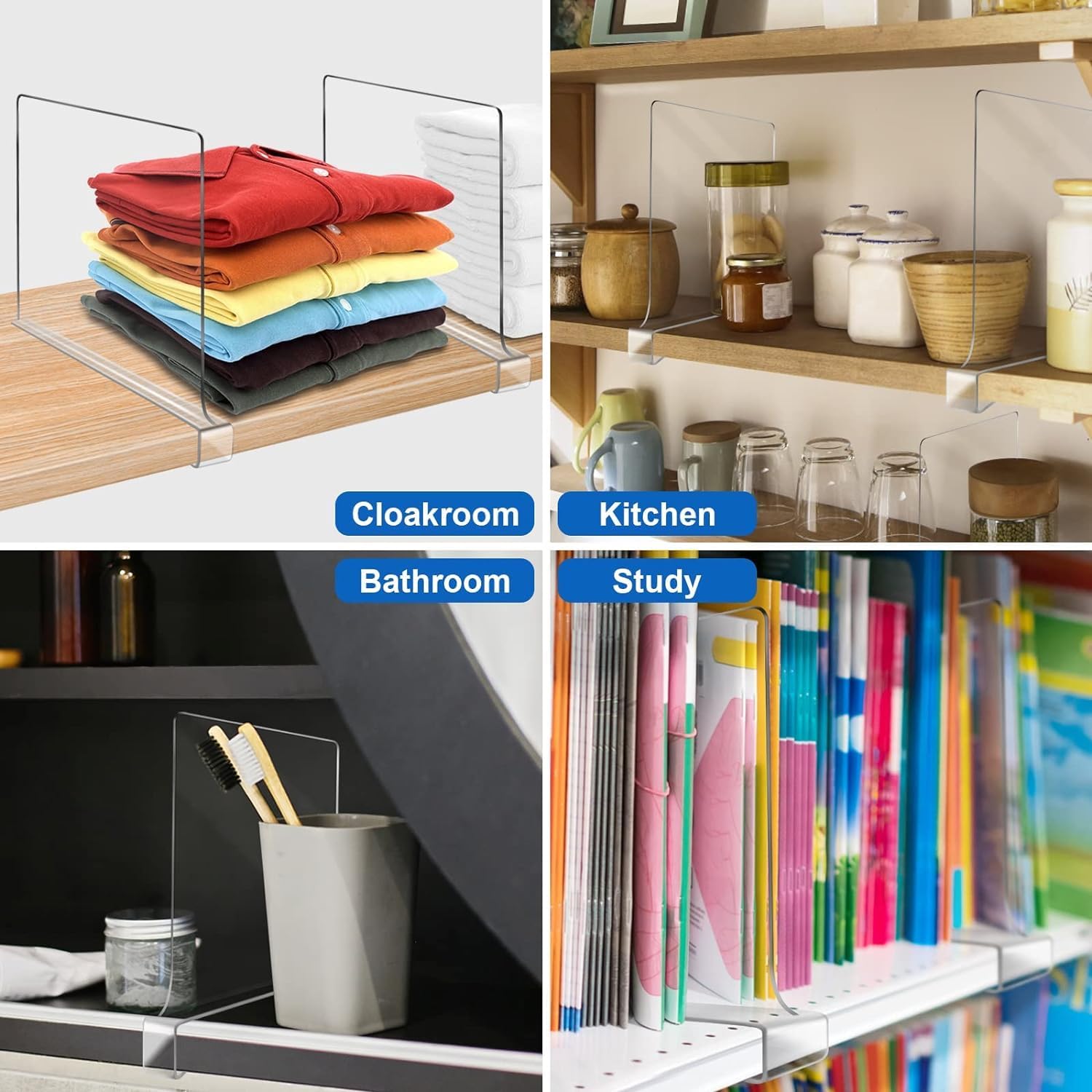 Skiennix 12-Inch Clear Shelf Dividers - Extra Tall Closet Organizers | 6-Pack Acrylic Purse Storage