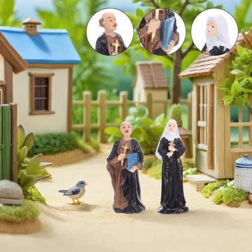 Alipis Resin Nun and Priest Sculptures - Miniature Catholic Ornaments for Table Decor | 2pcs Set