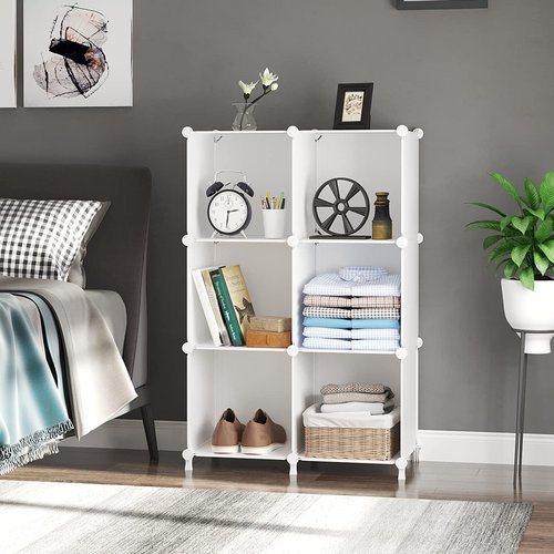 AWTATOS Cube Storage Organizer - 6 Stackable White Storage Cubes for Closet & Home Use