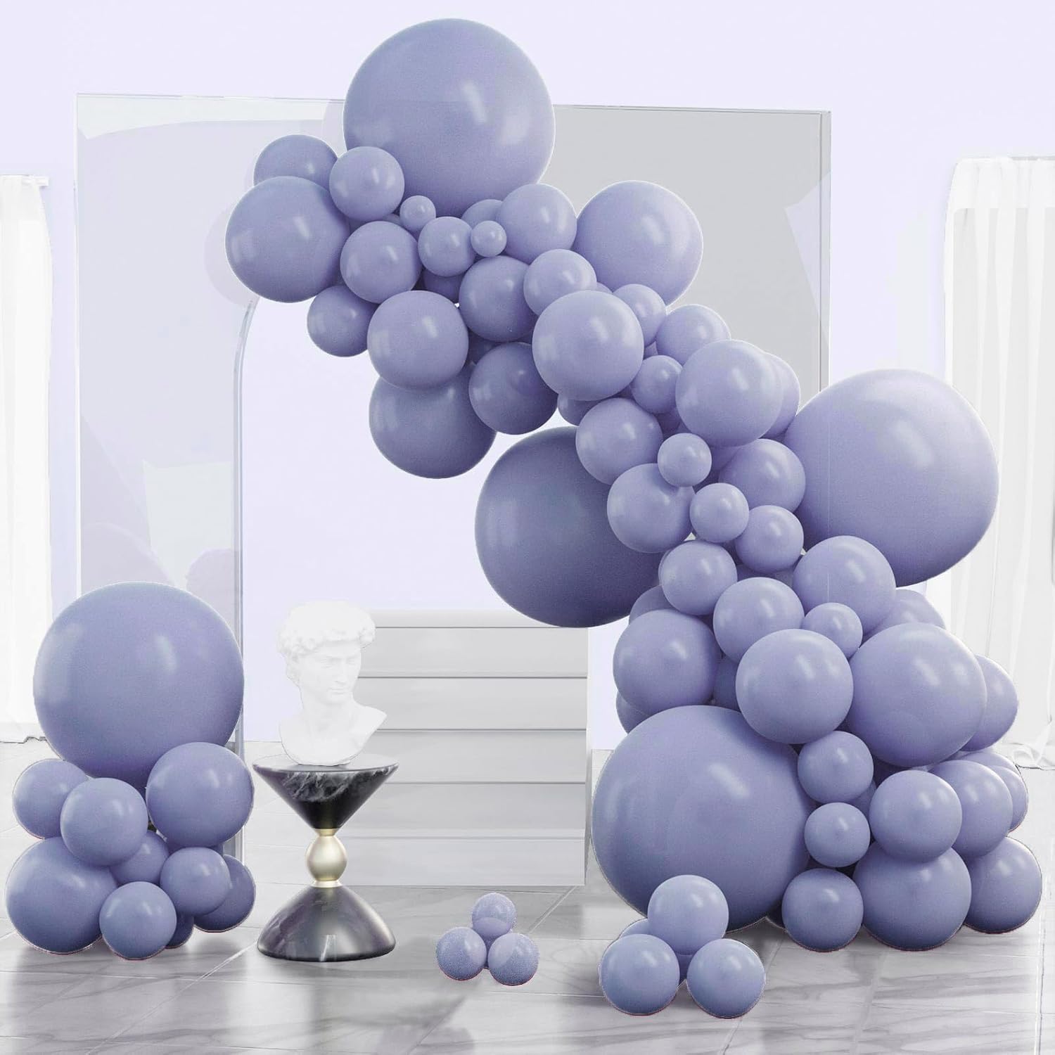 PartyWoo Dusty Blue Balloon Arch Kit - 120pcs in Various Sizes for Baby Showers & Birthdays | Muted Lavender