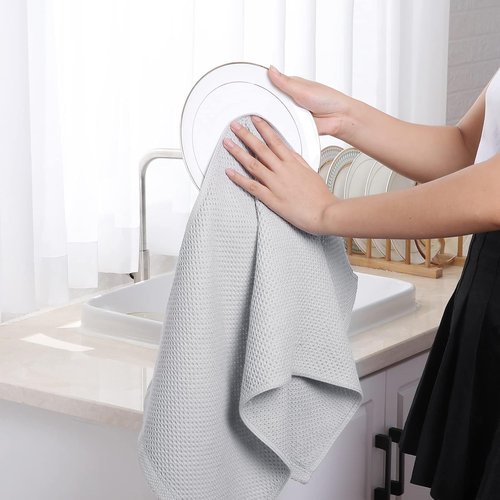 Homaxy 100% Cotton Waffle Weave Dish Towels - Ultra Soft & Absorbent | Quick Drying, 13 x 28 Inches, 6-Pack, Light Gray