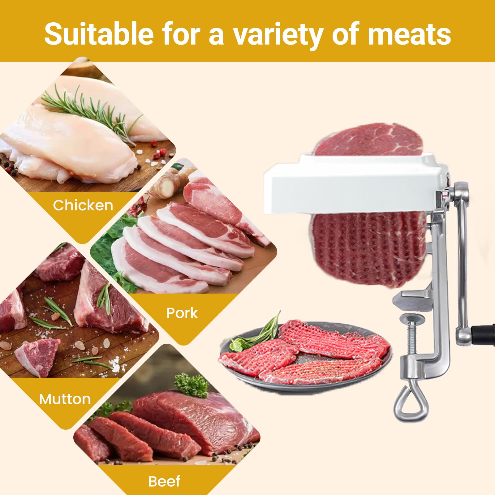 RLOZUI Heavy Duty Manual Meat Tenderizer Cuber Tool Steak Flatten Cuber Rolling Meat Poultry Tenderizer Machine Clamp on Meat Tenderizer Kitchen Tool