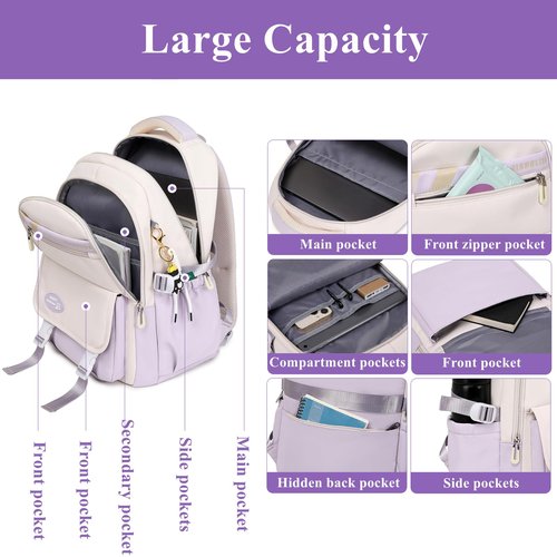 Mildame Backpacks for Girls Set, Aesthetic Backpack for Teens, Lightweight Classic Backpack for Kids, 3Pcs Boys Girls Bookbags with Cute Pendant