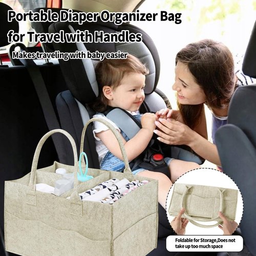 Ｄｏｒｃｙ 2 Pack Baby Diaper Organizer Bags, Portable Diaper Storage with Dividers, Foldable Nursery Storage Baskets, Newborn Essentials, Baby Shower Gifts (Oatmeal)