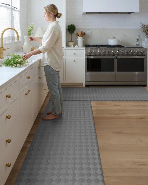 Color&Geometry Extra Wide Kitchen Mats Set 24x59+24x94, Anti Fatigue Cushioned Floor Mat, Waterproof Easy Clean Non Slip Runner for Sink Comfort Standing,Grey