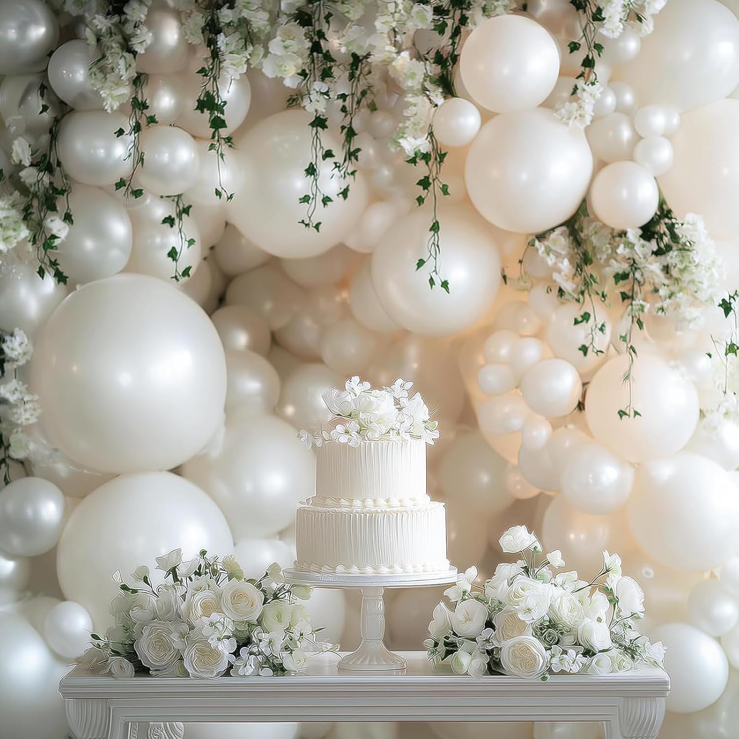 RUBFAC Pearl White Balloon Garland Kit - 154pcs Latex Balloons in 5-18 Inch Sizes for Weddings & Parties