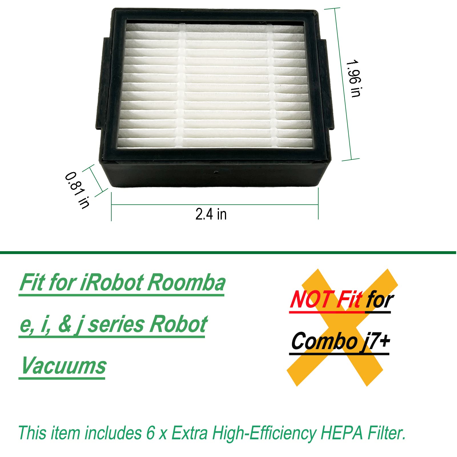 Dttery 6 Pack HEPA Filters Kit Replacement Part for iRobot Roomba e, i, j Series Robot Vacuums, 4639161, NOT Fits Combo j7+