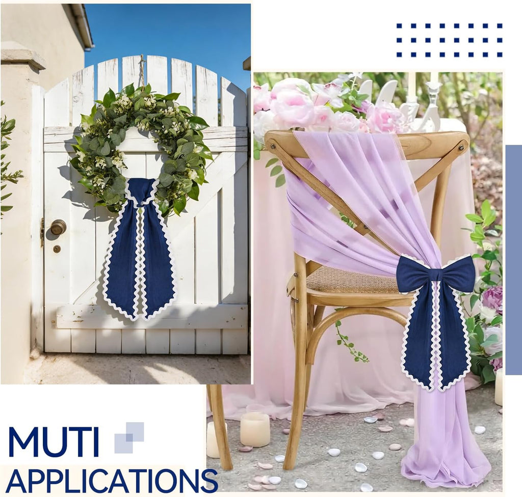 Skiennix Scalloped Wreath Sash - Ruffle Ribbon Bow for Front Door Decor | Navy & White, 2 Pcs