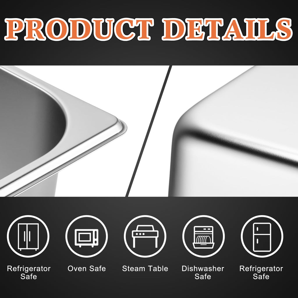 Tioncy 2 Pack Full Size Hotel Pans with Perforated Steam Pan, Stainless Steel Steam Table Pan Multifunctional Food Chafing Supplies for Restaurant Kitchen(Full Size, 2.5 Inches, 4 Inches)