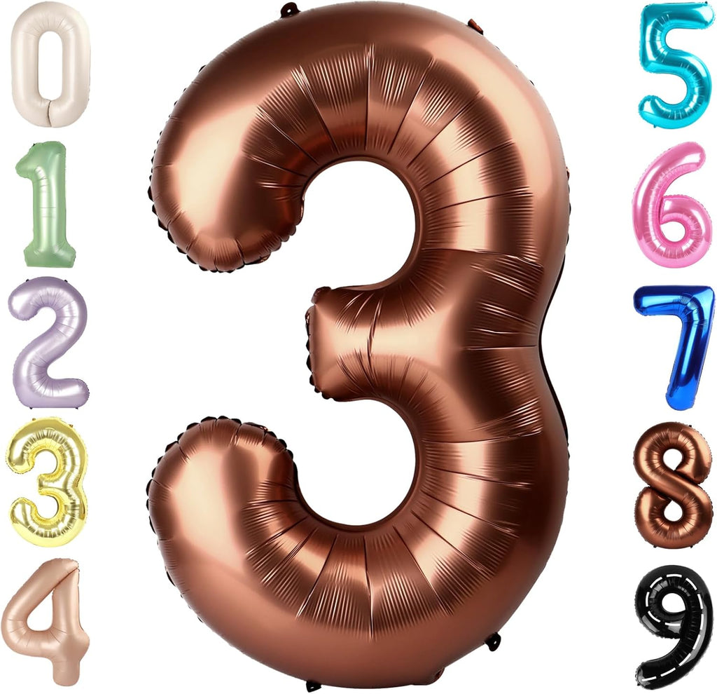 Numbers Balloon - 40 Inch Large Coffee Brown Balloon for 3rd Birthday Party Decorations