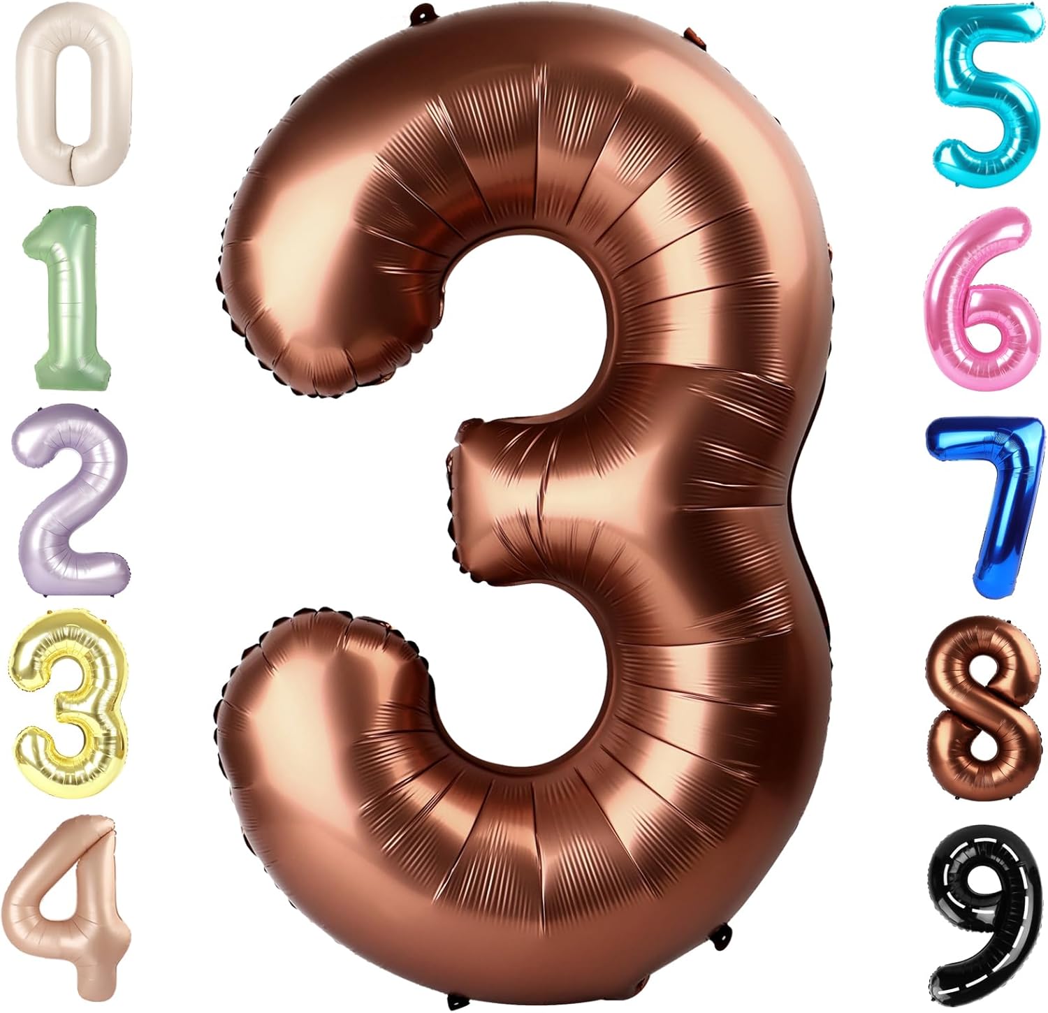 Numbers Balloon - 40 Inch Large Coffee Brown Balloon for 3rd Birthday Party Decorations