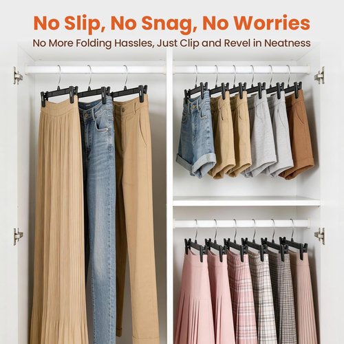 HOUSE DAY Black Pants Hangers - 25 Pack Non-Slip Clip Hangers with 360° Swivel Hook | Durable 12 Inch Space-Saving Design