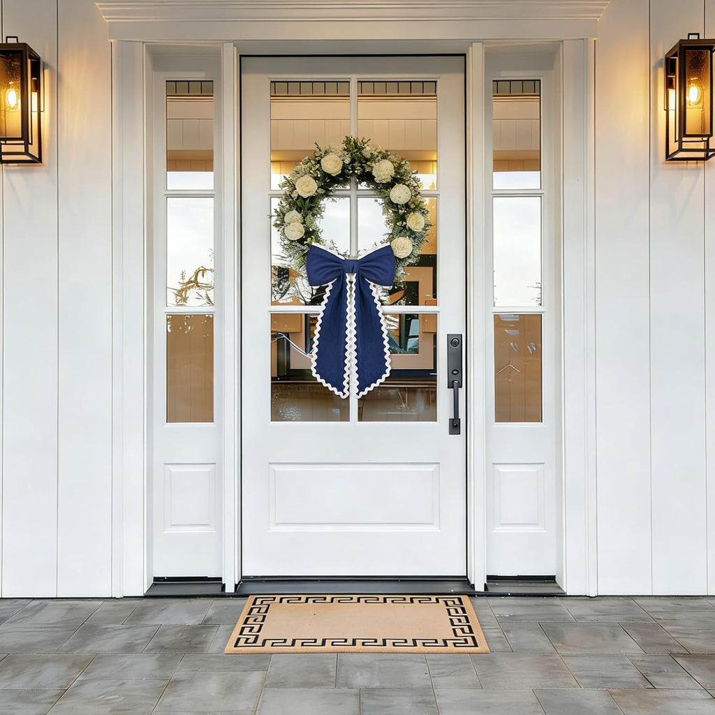 Skiennix Scalloped Wreath Sash - Ruffle Ribbon Bow for Front Door Decor | Navy & White, 2 Pcs