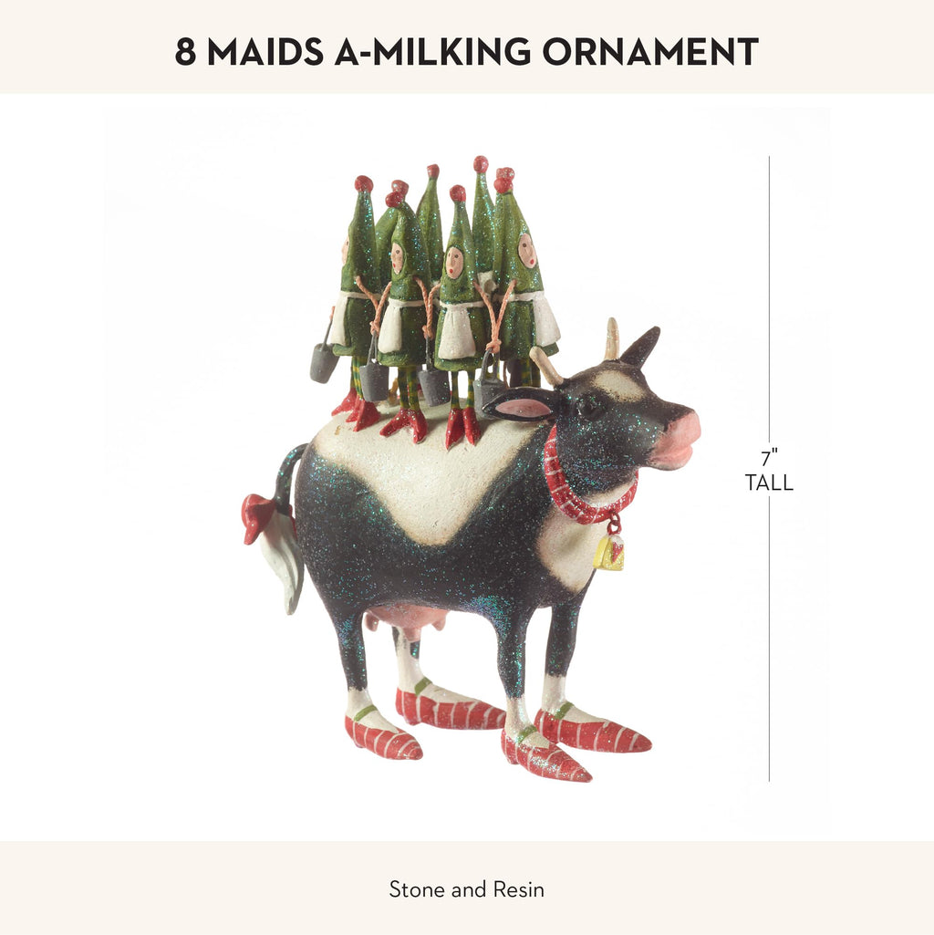 MACKENZIE-CHILDS Patience Brewster 12 Days Christmas Ornament, Decorative Hanging Ornament for Christmas Tree, 8 Maids a-Milking