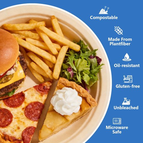 9 Inch Heavy Duty Disposable Plates and Plastic Silverware Set-600 PCS Include Compostable Paper Plates,Plastic Forks,Spoons,Knives (150 Each),BPA-Free,Suitable for Wedding,Holiday,Party,Catering