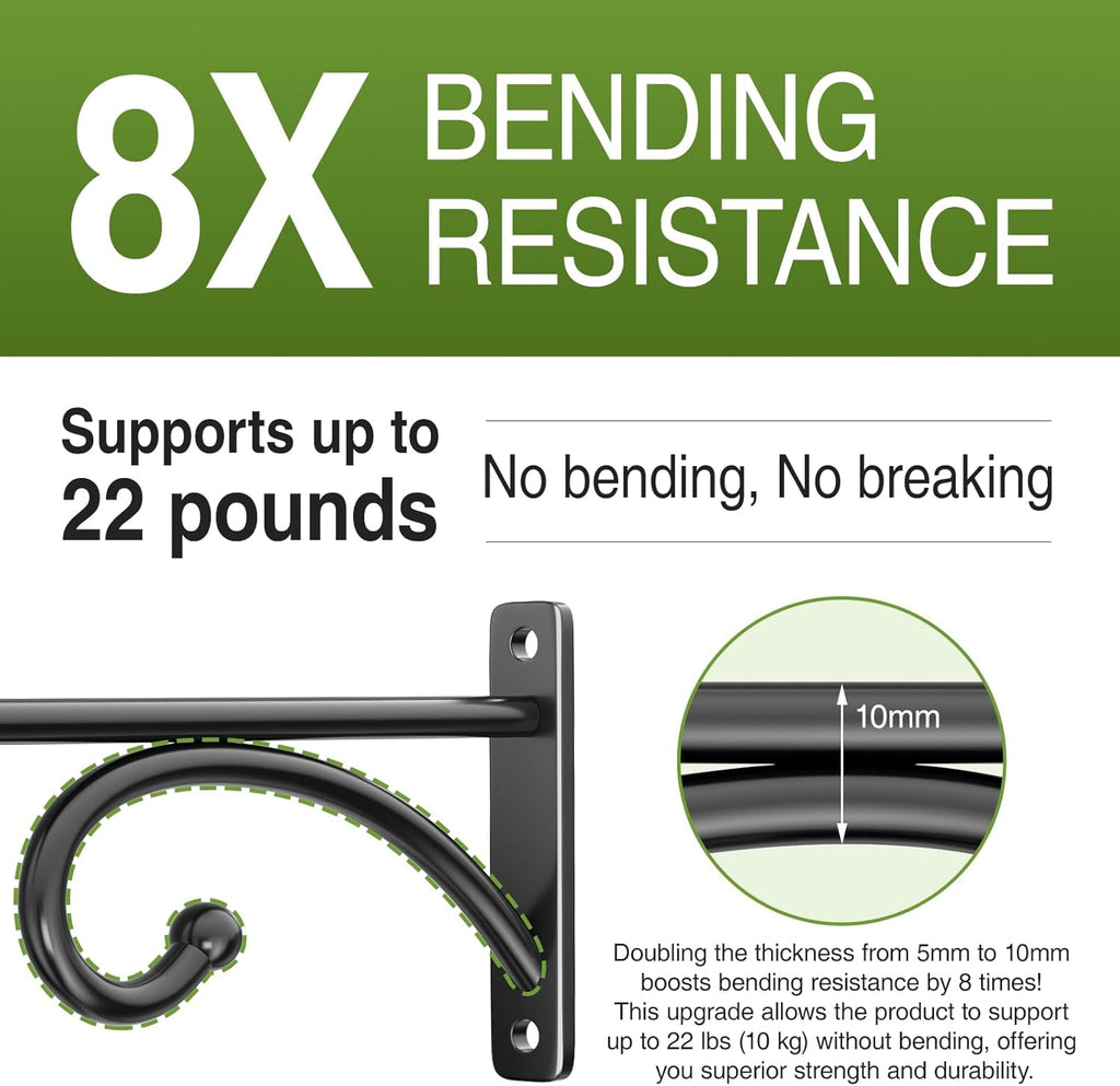 Skiennix 8-Inch Planter Hooks - Durable Indoor/Outdoor Plant Hanger for Baskets & Bird Feeders (Black, Metal, 2 Pack)