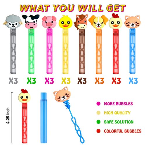 uoyoi Farm Party Favors,24Pcs Farm Animal Bubble Wands for Kids Birthday Party Supplies,Baby Shower Prizes Pinata Goodie Bag Stuffers Gift