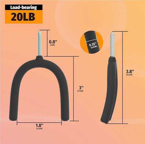 HUHOLE 16-Pack U Hooks - Multi-Purpose Vinyl Coated Steel Wall Organizers for Tools & Home Items | Black