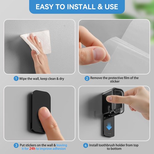 Toothbrush Holders for Bathrooms, 2PCS Innovation Single Slot Toothbrush Holder Wall Mounted with Cover for Shower, Single Toothbrush Dispenser Storage Organizer for Family & Travel
