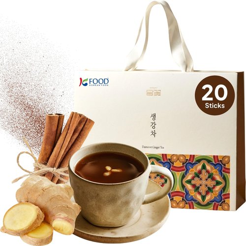 Korean Food Damccot Ginger Tea Stick Gift Set (20ea), Concentrated Korean Ginger Extract for Hot & Iced Tea, Milk Lattes