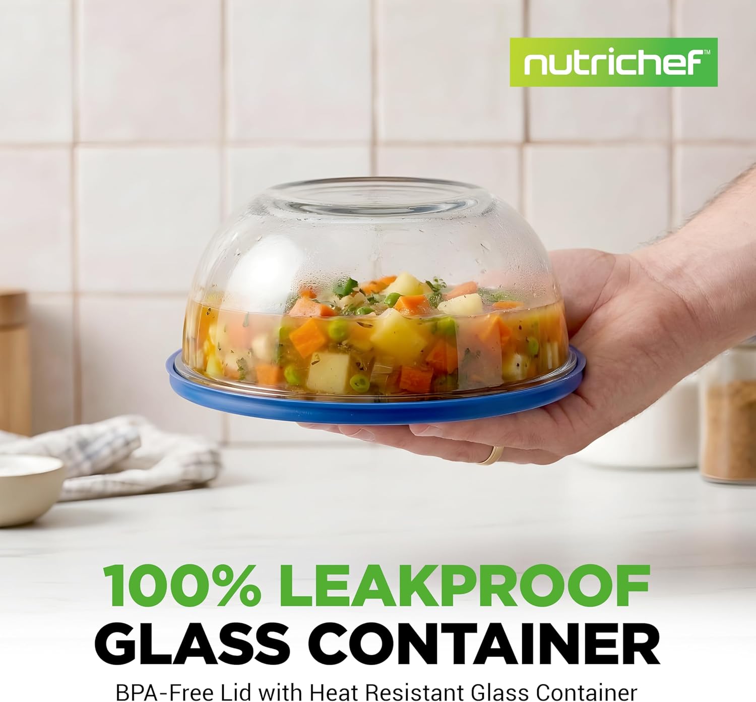 NutriChef 4-Piece Glass Mixing Bowl Set - Premium Non-Toxic Borosilicate Bowls with Airtight Lids (1 QT-3.7 QT)