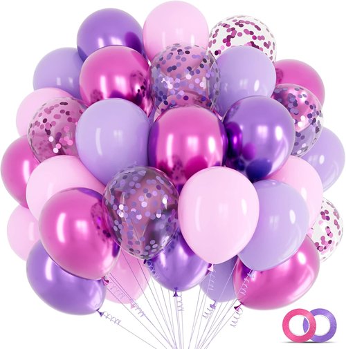 KAWKALSH 68pcs Metallic Purple & Pink Balloons - 12 Inch Confetti Latex for Girls' Birthday & Baby Shower Decor