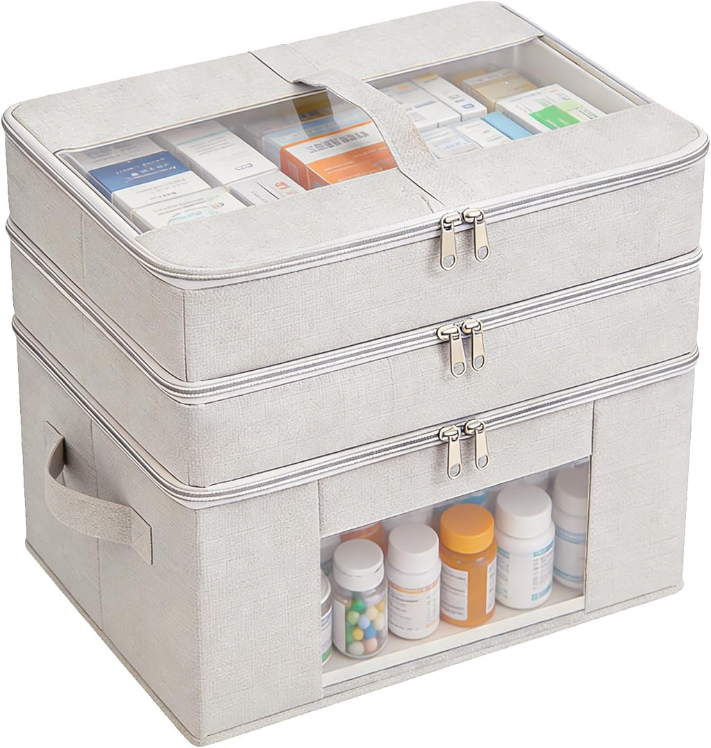 Skiennix 3-Tier Medicine Cabinet Organizer - Foldable Fabric Storage Box with Clear Cover & Handle | Ideal for Home & Travel