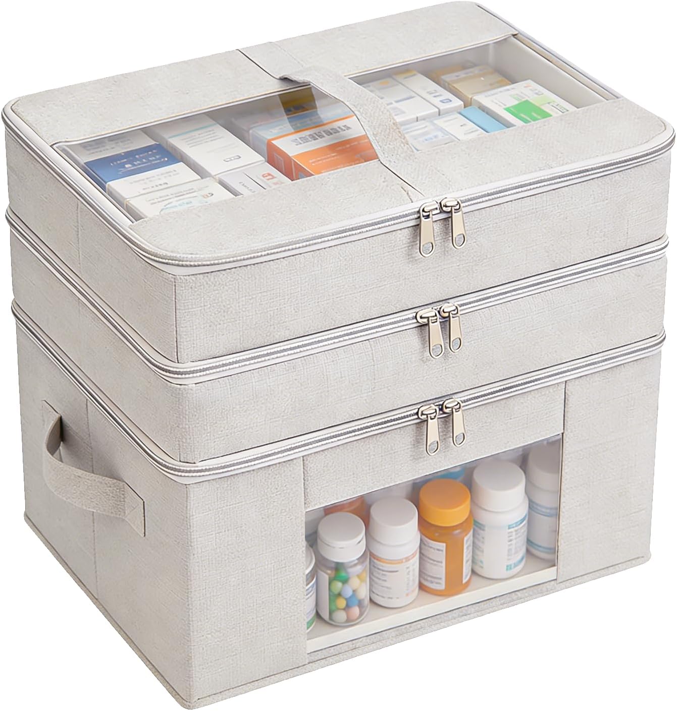 Skiennix 3-Tier Medicine Cabinet Organizer - Foldable Fabric Storage Box with Clear Cover & Handle | Ideal for Home & Travel