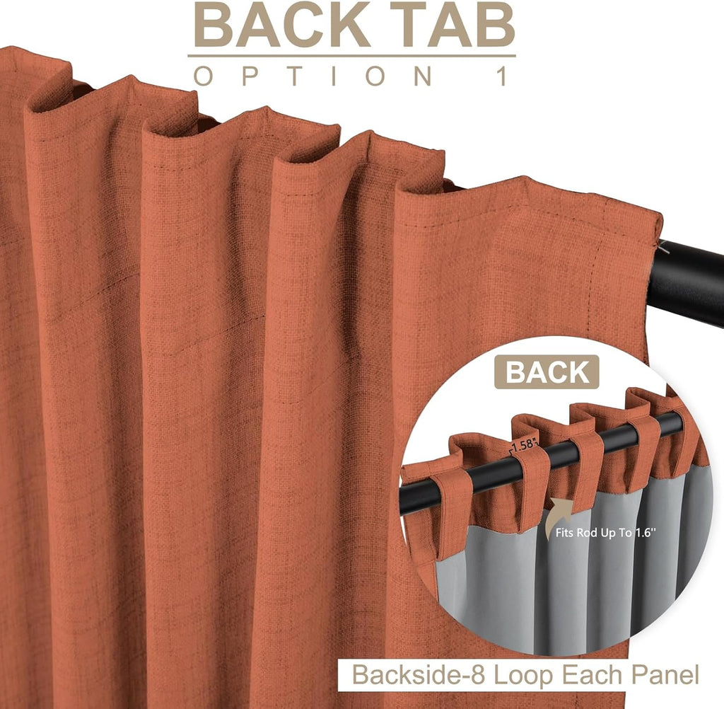 Skiennix 100% Blackout Linen Curtains - Thermal Insulated Drapes for Bedroom | 50" W x 96" L, Burnt Orange