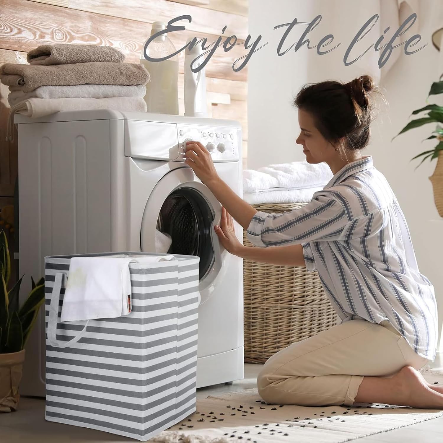 Regine Switzerland Large Collapsible Laundry Hamper - Waterproof Freestanding Basket with Easy Carry Handles | 75L Gray Storage Solution for Bedroom, Bathroom, College Dorm