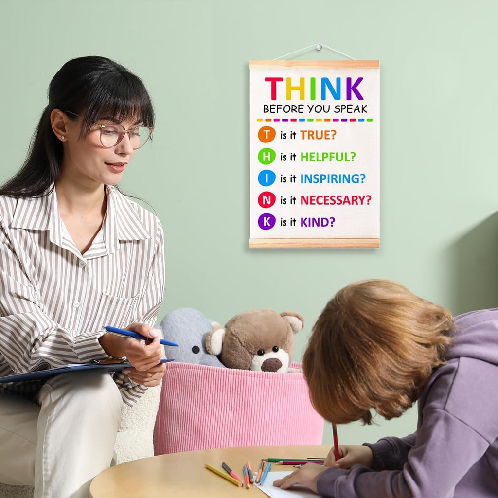 Think Before You Speak Poster - Therapy Counseling Wall Art | Mental Health Canvas Print 16x12in
