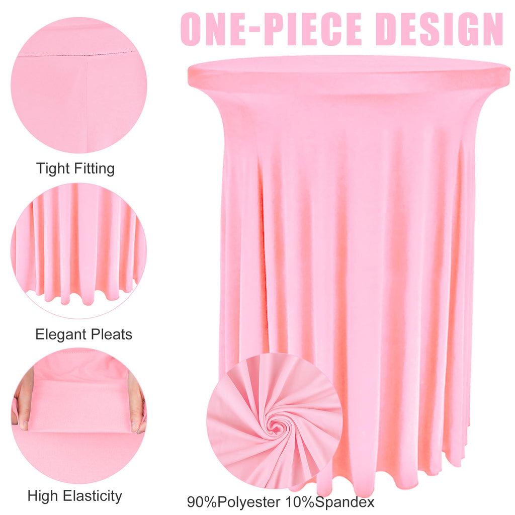6 Pack Round Cocktail Tablecloth 32"x 43" Spandex Cocktail Table Skirt, Washable Stretch Fitted Table Covers for High Top Bar, Wedding, Party, Events (Pink)