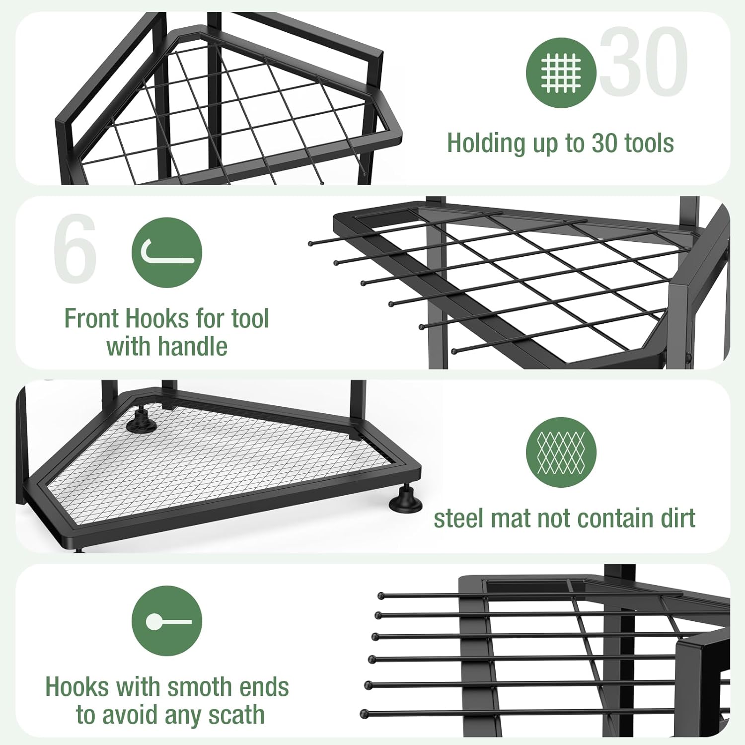 Skiennix Garden Tool Organizer - Heavy Duty Steel Storage Rack for Long-Handled Tools | Corner Design