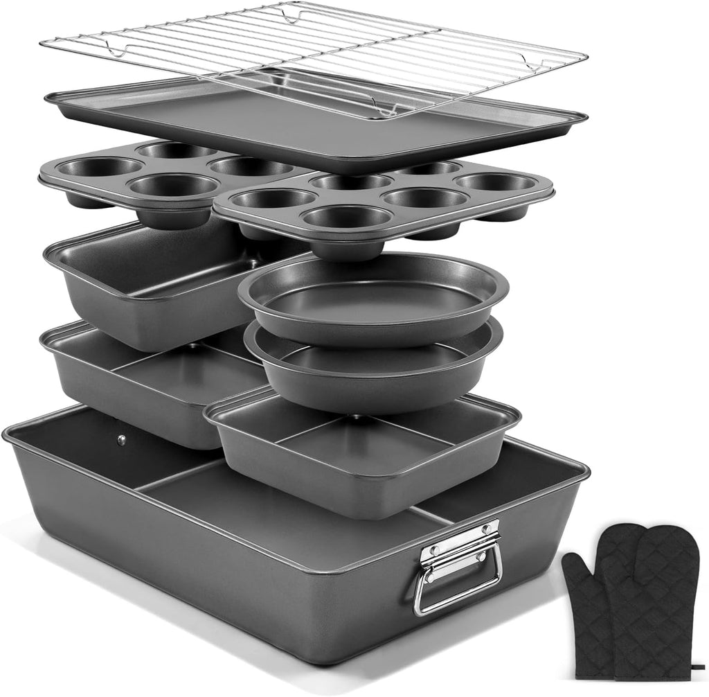 Skiennix Nonstick Bakeware Set - 12PCS Carbon Steel Baking Pans with Wider Grip & Easy Release