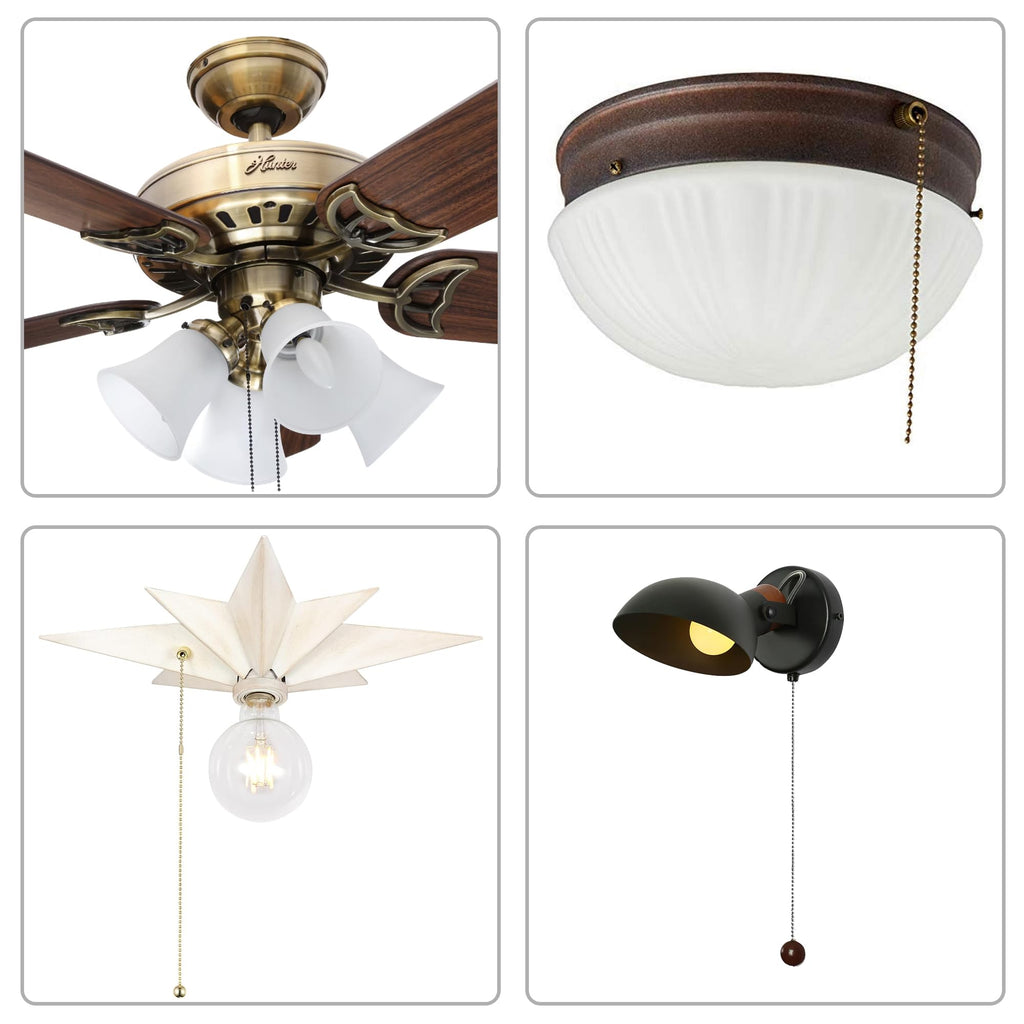 2 Pack Ceiling Fan Light Switch E87438, Pull Chain Switch for Hunter Ceiling Fans Lamp, Wall Lights, Cabinet Light and More, Two-Wire On-Off Lamp Switch, 11" Beaded Pull Chain, 3A 125VAC, 6A 250VAC