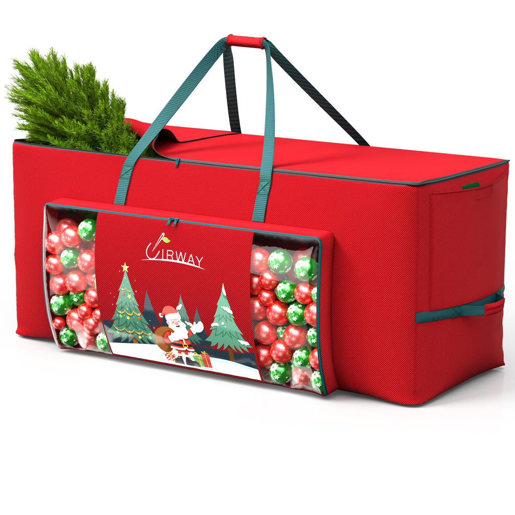 UIRWAY Christmas Tree Storage Bag- Fit for 9ft Artificial Trees, 600D Oxford Christmas Tree Bag with Transparent Pouch & Side Pocket, Extra Large Tree Bags with Sturdy Handles & Dual Zipper, Red