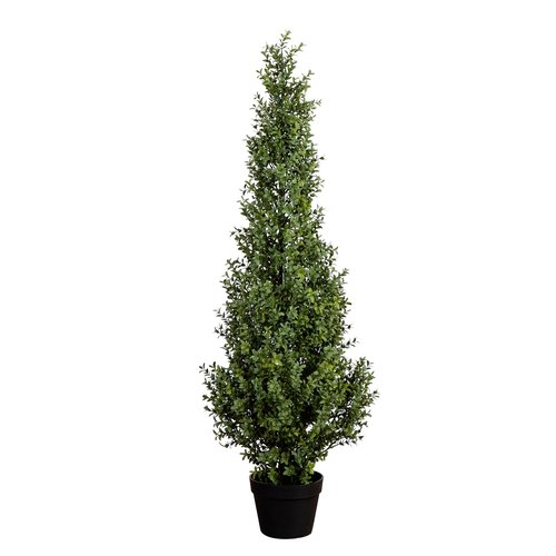 Nearly Natural 4ft UV-Resistant Artificial Boxwood Topiary Tree - Lifelike Greenery for Indoor and Outdoor Decor, Includes Nursery Planter