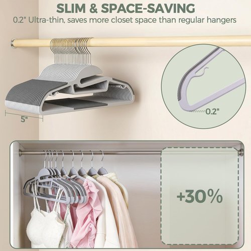 BAGAIL Plastic Hangers - 50 Pack Non-Slip Design with 360° Swivel Hook | Space-Saving Grey Organizers for Shirts & Pants