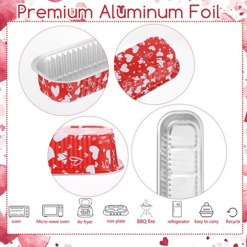 PAJIXANTHIC 100Pcs Mini Loaf Pans with Lids,6.8oz Rectangular Aluminum Foil Baking Pans Disposable Mini Cake Pans,Valentine